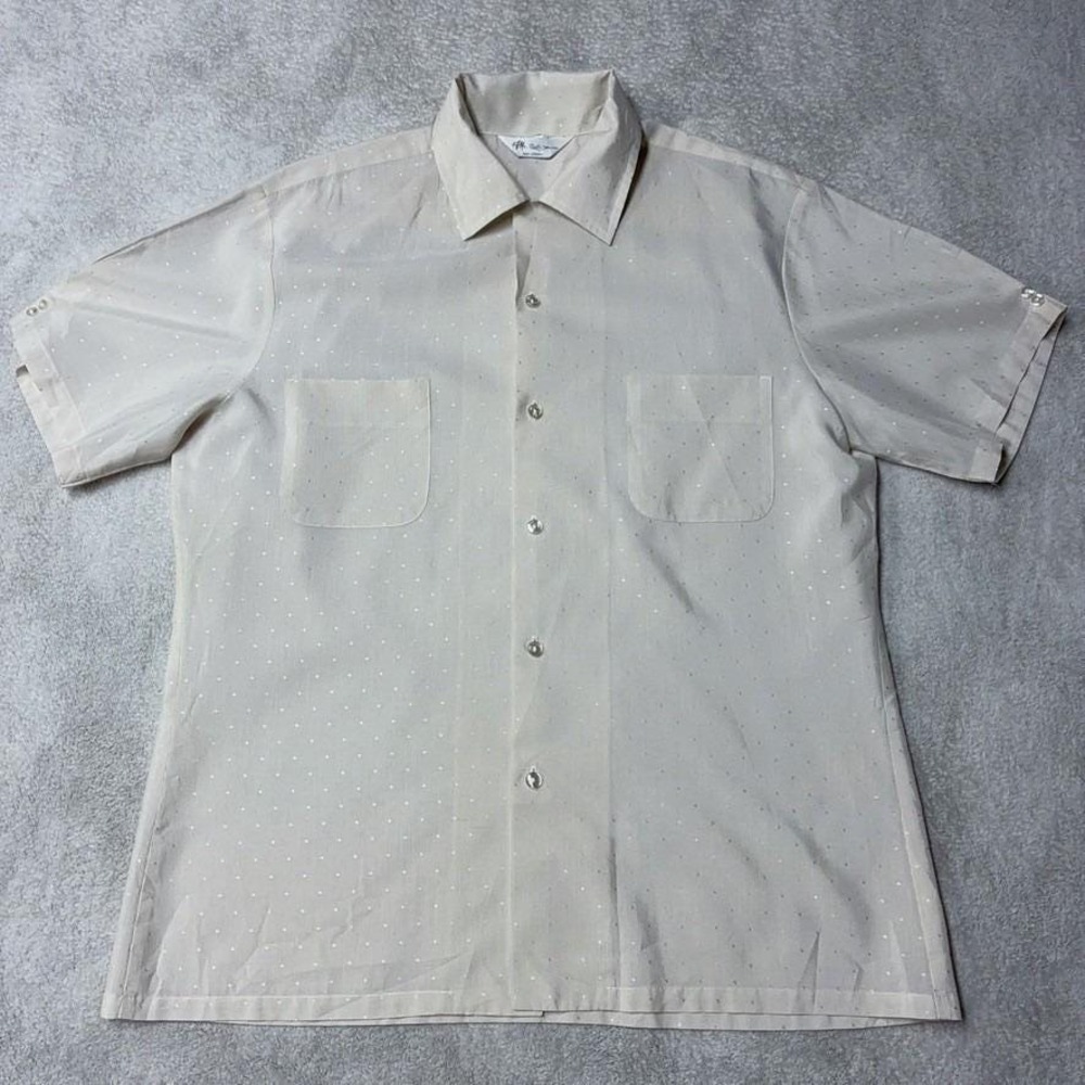 Vintage 70s Mr California Button Up Shirt Mens XL Dotted Sheer No-Iron Cream